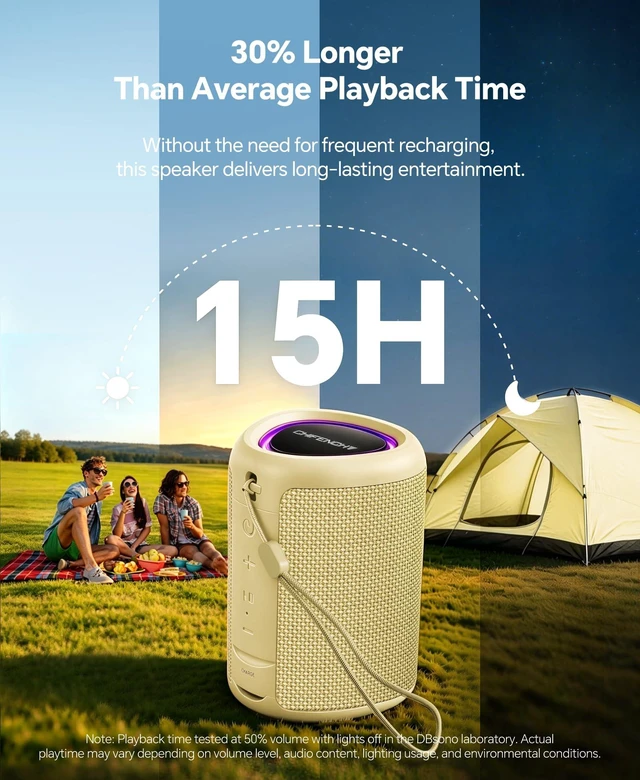 Alt view image 5 of 7 - Portable Bluetooth Speaker Gifts Idea: Outdoor Travel Essentials Waterproof | Powerful HD Sound, Dynamic Lights, 15H Playtime, BT 5.3, TWS Pairing, IPX5 Beach|Camping|Pool Accessories, Halloween Music