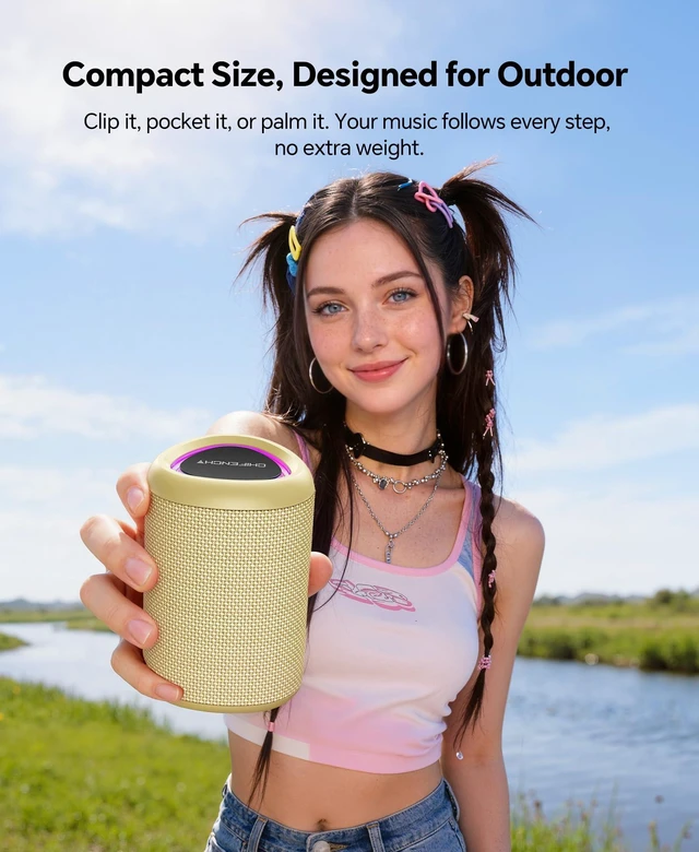 Alt view image 4 of 7 - Portable Bluetooth Speaker Gifts Idea: Outdoor Travel Essentials Waterproof | Powerful HD Sound, Dynamic Lights, 15H Playtime, BT 5.3, TWS Pairing, IPX5 Beach|Camping|Pool Accessories, Halloween Music