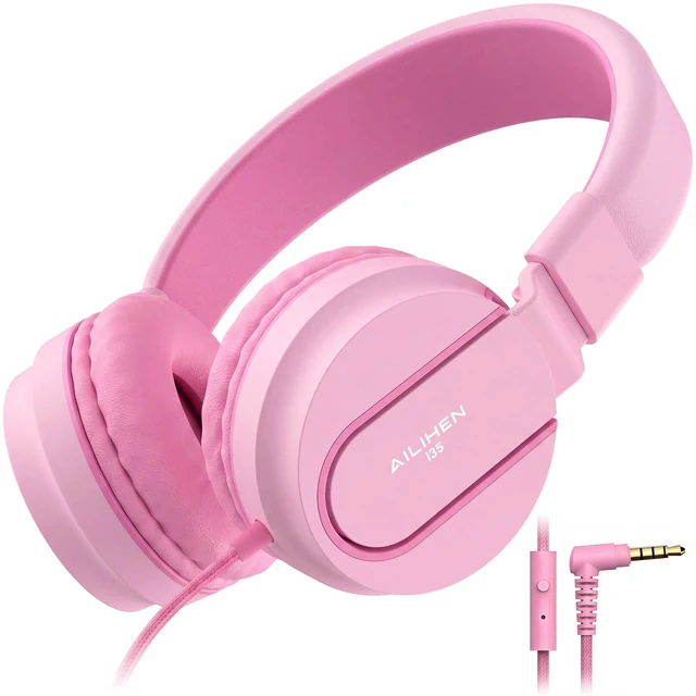 Main image of I35 Kids Headphones for School with Mic, 93dB Volume, Rose Pink Wired On Ear Headphones for Kids Girls, Foldable Lightweight Headphone for Classroom Learning & Entertainment Travel Computer