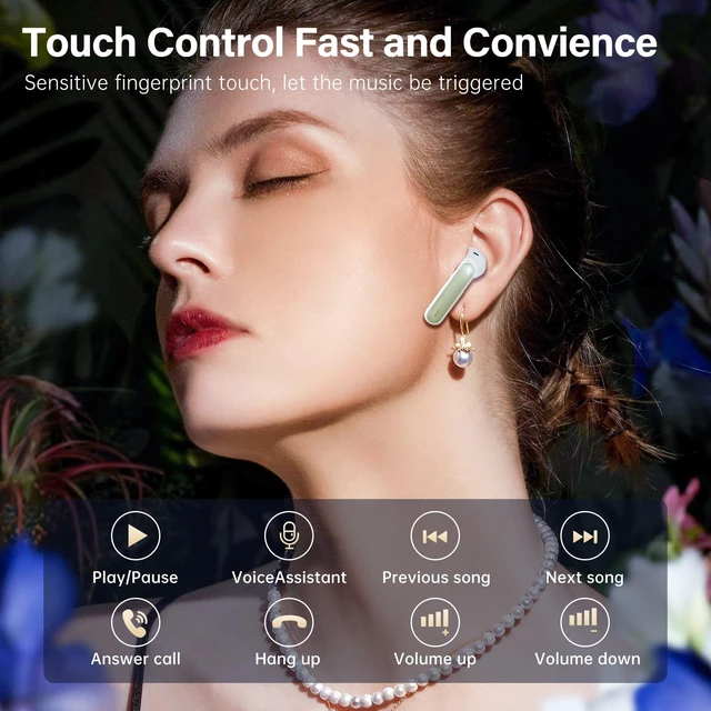 Alt view image 6 of 7 - Wireless Earbuds, Bluetooth 5.3 Headphones HiFi Stereo 50H Playback LED Digital Display Ear Buds with ENC Noise Canceling Headset, IPX7 Waterproof Earphones for Gym/Running/Work(Light Green)