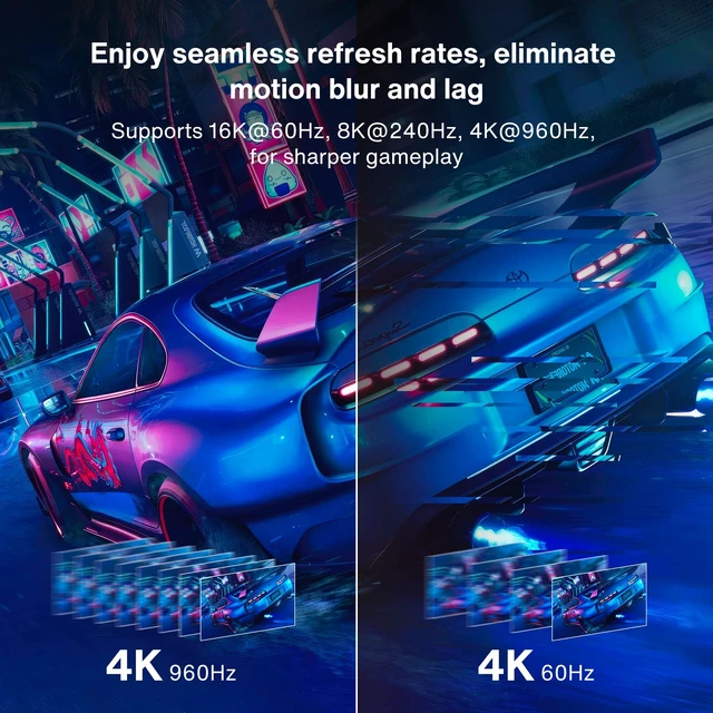 Alt view image 5 of 7 - VESA Certified 80Gbps DisplayPort Cable 2.1,16K DP to DP Cable 6FT Display Port Cord 2.1, UHBR20, 16K@60Hz, 8K@240Hz, 4K@540Hz/480Hz/240Hz, HDR, for FreeSync Gaming Monitor 5090 7900XTX
