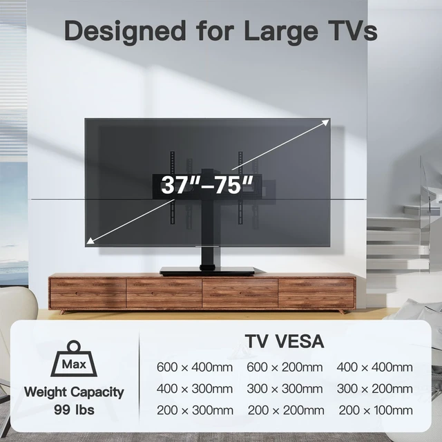 Alt view image 2 of 7 - Universal Swivel TV Stand for 37-80 inch TVs, Holds up to 99lbs 6 Height Adjustable, Tempered Glass Base, Max VESA 400x400mm, Flat & Curved Screens, Ideal for Living Room & Bedroom,PSTVS35