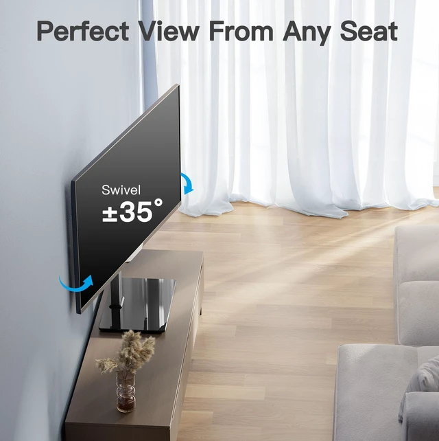 Alt view image 3 of 7 - Universal Swivel TV Stand for 37-80 inch TVs, Holds up to 99lbs 6 Height Adjustable, Tempered Glass Base, Max VESA 400x400mm, Flat & Curved Screens, Ideal for Living Room & Bedroom,PSTVS35