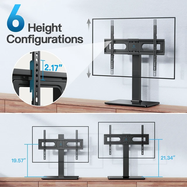 Alt view image 4 of 7 - Universal Swivel TV Stand for 37-80 inch TVs, Holds up to 99lbs 6 Height Adjustable, Tempered Glass Base, Max VESA 400x400mm, Flat & Curved Screens, Ideal for Living Room & Bedroom,PSTVS35