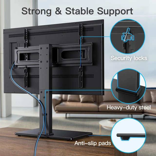 Alt view image 6 of 7 - Universal Swivel TV Stand for 37-80 inch TVs, Holds up to 99lbs 6 Height Adjustable, Tempered Glass Base, Max VESA 400x400mm, Flat & Curved Screens, Ideal for Living Room & Bedroom,PSTVS35
