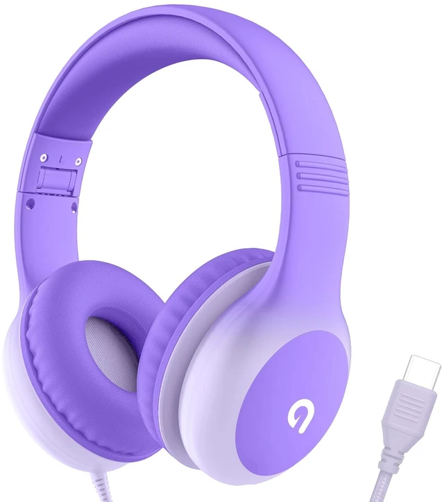 Main image of Wired Kids Headphones with USB C Plug, 85dB Safe Volume, Adjustable Headband, Tangle-Free Cord Headphones for School, Tablet, Travel (Lavender Purple, Without Microphone)