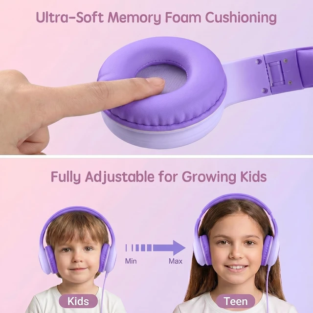 Alt view image 5 of 7 - Wired Kids Headphones with USB C Plug, 85dB Safe Volume, Adjustable Headband, Tangle-Free Cord Headphones for School, Tablet, Travel (Lavender Purple, Without Microphone)