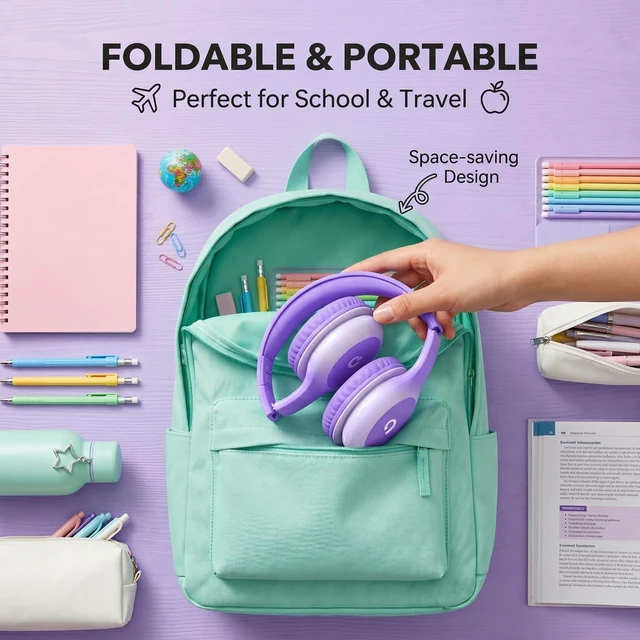 Alt view image 7 of 7 - Wired Kids Headphones with USB C Plug, 85dB Safe Volume, Adjustable Headband, Tangle-Free Cord Headphones for School, Tablet, Travel (Lavender Purple, Without Microphone)