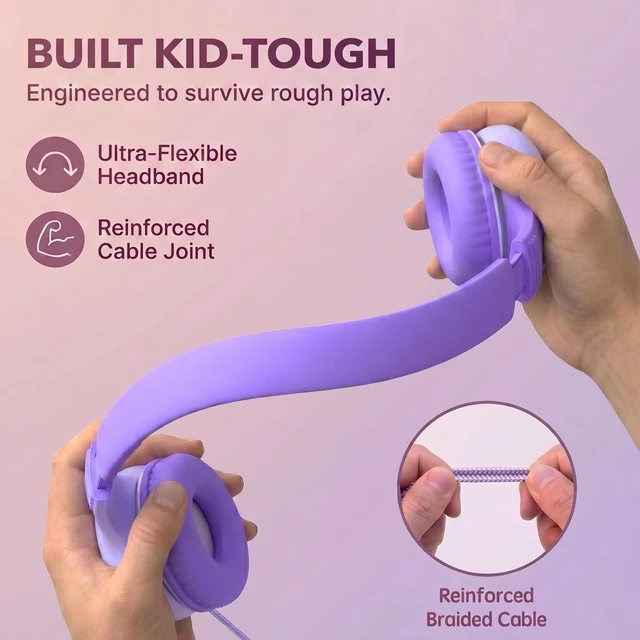 Alt view image 6 of 7 - Wired Kids Headphones with USB C Plug, 85dB Safe Volume, Adjustable Headband, Tangle-Free Cord Headphones for School, Tablet, Travel (Lavender Purple, Without Microphone)