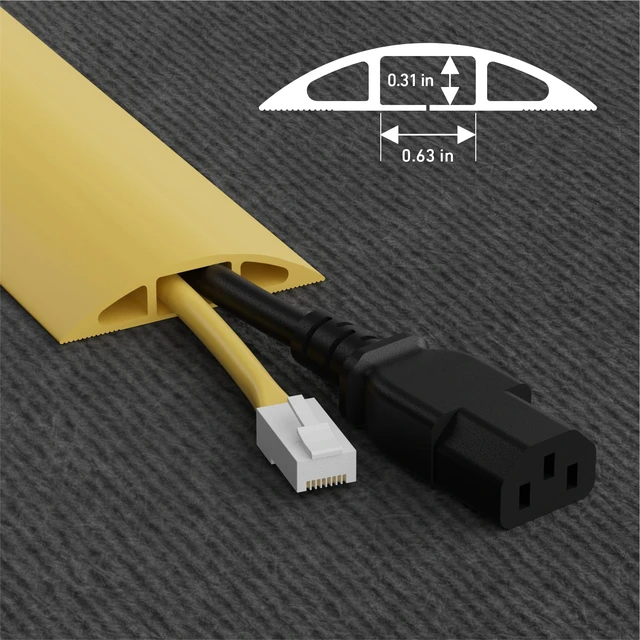 Alt view image 3 of 7 - 6ft Floor Cord Cover, Floor Cable Protector, Extension Cord Cover, Protect Wires & Prevent Cable Trips, Cable Management Solution - Cord Cavity = 0.63" (W) x 0.31" (H) - Safety Yellow