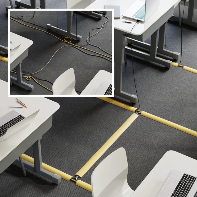 Alt view image 5 of 7 - 6ft Floor Cord Cover, Floor Cable Protector, Extension Cord Cover, Protect Wires & Prevent Cable Trips, Cable Management Solution - Cord Cavity = 0.63" (W) x 0.31" (H) - Safety Yellow
