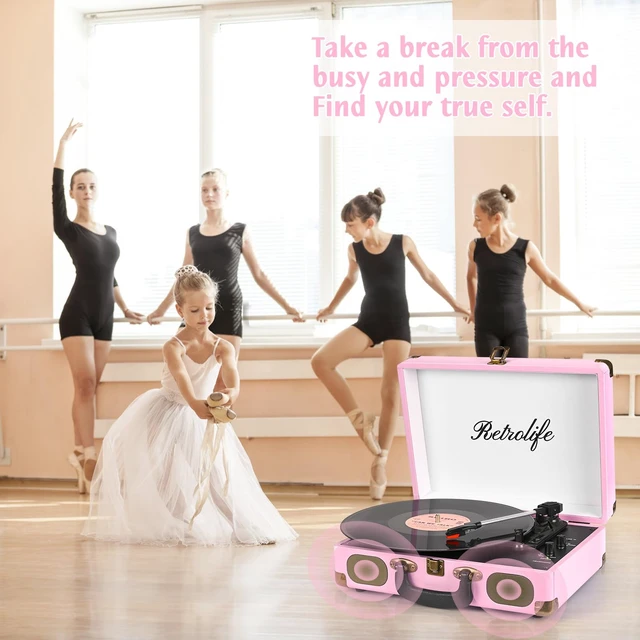 Alt view image 4 of 7 - ® Record Player 3-Speed Bluetooth Portable Turntable-Pink Belt-Driven with Built-in Speakers, Wireless Bluetooth Input, RCA Out AUX In Headphone Jack, Auto-Stop, Gift for Music Lovers