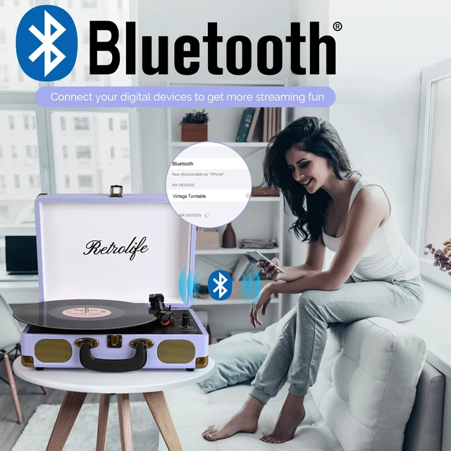Alt view image 2 of 7 - ® Record Player 3-Speed Bluetooth Portable Turntable-Purple Belt-Driven with Built-in Speakers, Wireless Bluetooth Input, RCA Out AUX In Headphone Jack, Auto-Stop, Gift for Music Lovers