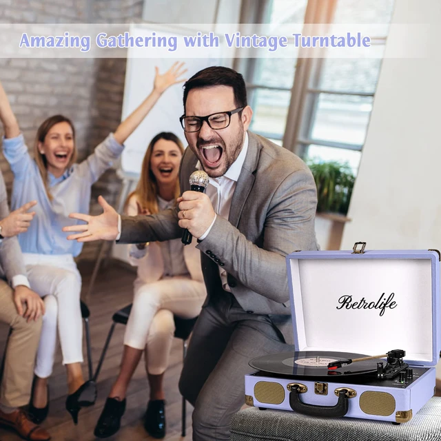 Alt view image 6 of 7 - ® Record Player 3-Speed Bluetooth Portable Turntable-Purple Belt-Driven with Built-in Speakers, Wireless Bluetooth Input, RCA Out AUX In Headphone Jack, Auto-Stop, Gift for Music Lovers