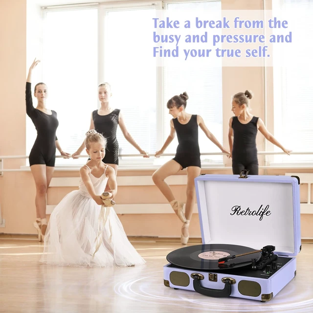 Alt view image 7 of 7 - ® Record Player 3-Speed Bluetooth Portable Turntable-Purple Belt-Driven with Built-in Speakers, Wireless Bluetooth Input, RCA Out AUX In Headphone Jack, Auto-Stop, Gift for Music Lovers