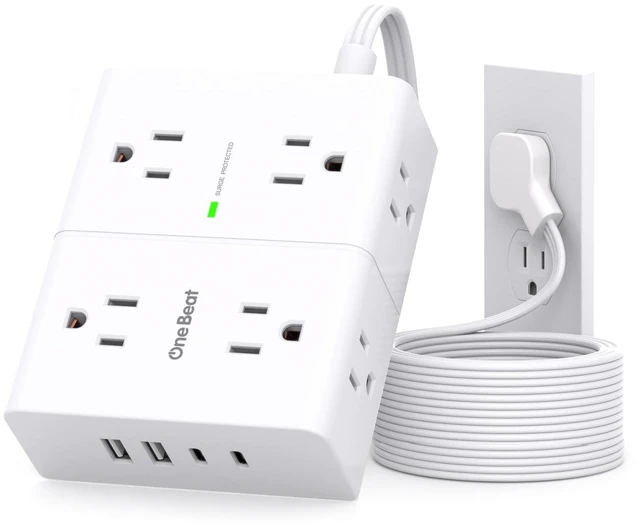 Main image of Surge Protector Power Strip, 6 Ft Ultra Thin Flat Extension Cord Extension Cord with 8 Outlets 4 USB Ports(2 USB C), Flat Plug Power Strip for Home Office College Dorm Room Desk Essentials