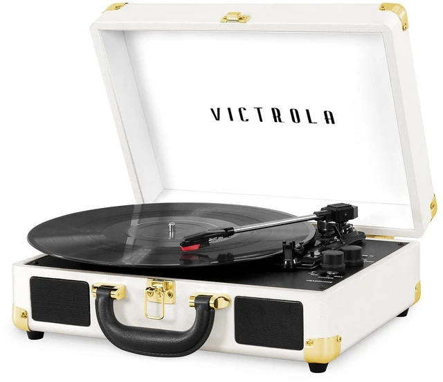 Main image of Journey - Bluetooth Suitcase Record Player - White Built-in stereo speakers, 3-speed turntable plays 7", 10" and 12" records, Bluetooth streaming, headphone jack