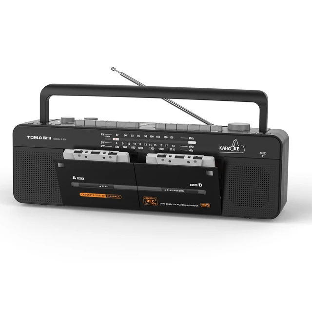 Main image of Cassette Tape Player with Stereo Sound, Dual Tape Decks, 3-Band Radio, USB/TF Card Playback, and Tape-to-USB/TF Card Recording Function