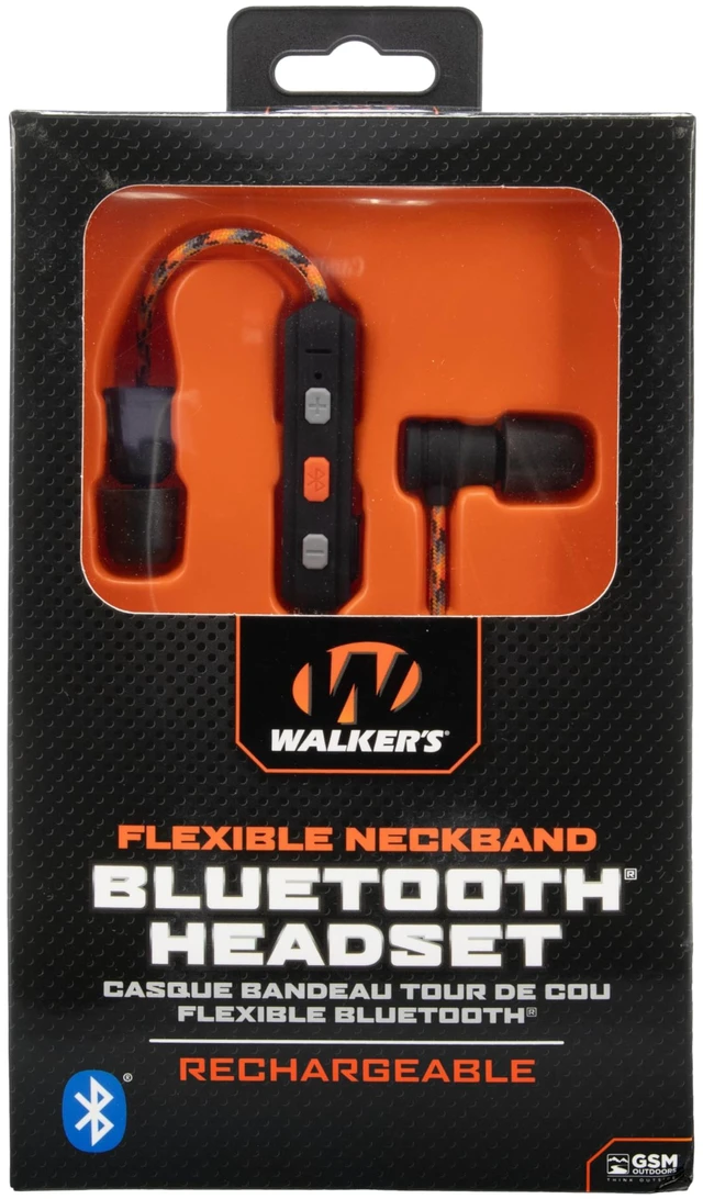Alt view image 6 of 6 - Flexible Bluetooth Neckband Headset 30 NRR Passive Hearing Protection Earbuds with 12" USB Charging Cable & EVA Carrying Case