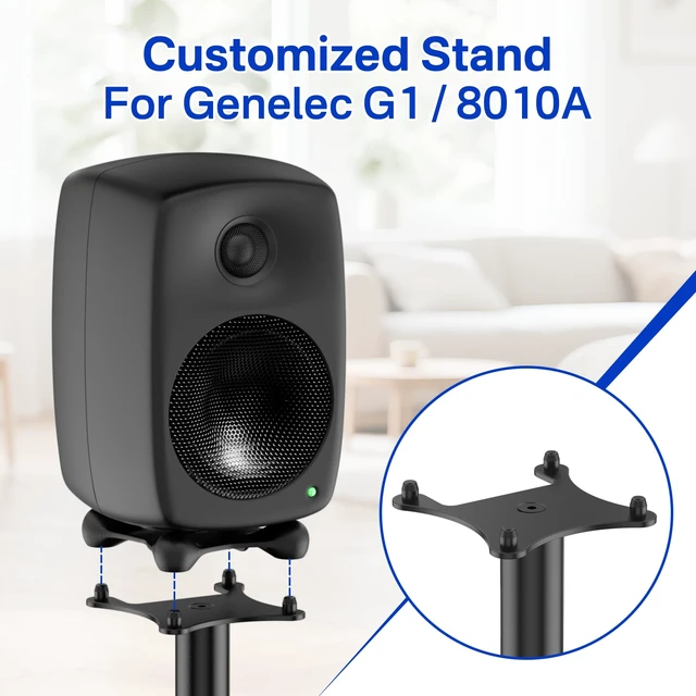 Alt view image 2 of 6 - Height Adjustable Speaker Stands Pair for Genelec G One 8010A Speaker Stand with Cable Management - Heavy Duty Floor Speaker Stand for Genelec Studio Monitor Stands Up to 30 Lbs