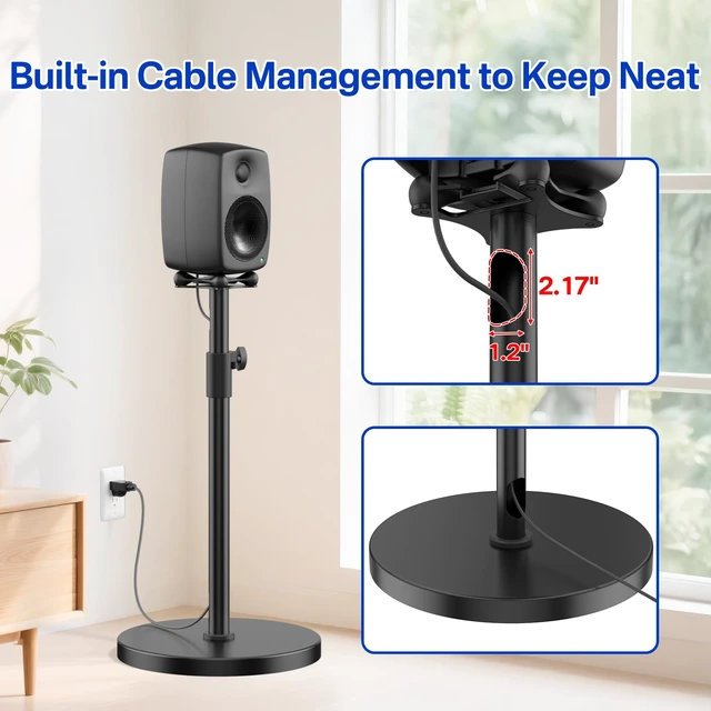 Alt view image 4 of 6 - Height Adjustable Speaker Stands Pair for Genelec G One 8010A Speaker Stand with Cable Management - Heavy Duty Floor Speaker Stand for Genelec Studio Monitor Stands Up to 30 Lbs