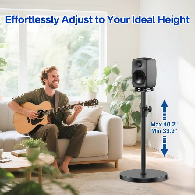 Alt view image 3 of 6 - Height Adjustable Speaker Stands Pair for Genelec G One 8010A Speaker Stand with Cable Management - Heavy Duty Floor Speaker Stand for Genelec Studio Monitor Stands Up to 30 Lbs