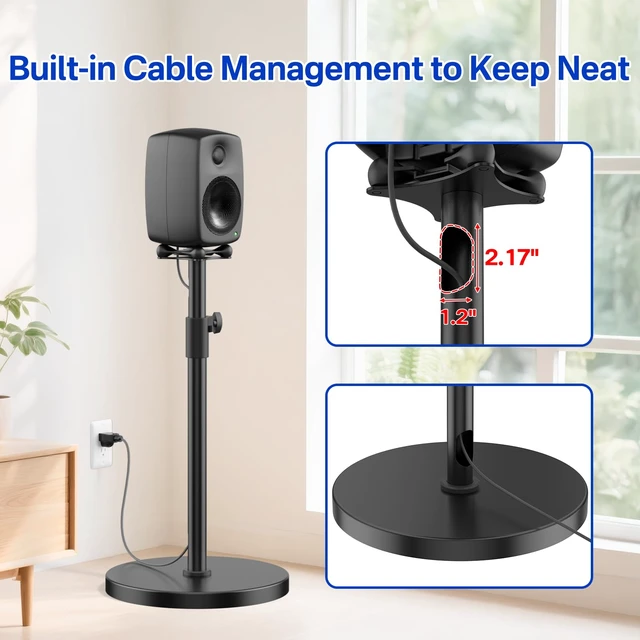 Alt view image 4 of 6 - Height Adjustable Speaker Stands Pair for Genelec G Two 8020D 8320A Speaker Stand with Cable Management - Heavy Duty Floor Speaker Stand for Genelec Studio Monitor Stands Up to 30 Lbs