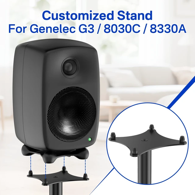 Alt view image 2 of 6 - Height Adjustable Speaker Stands Pair for Genelec G Three 8030C 8330A Speaker Stand Wr Cable Management - Heavy Duty Floor Speaker Stand for Genelec Studio Monitor Stands Up to 30 Lbs