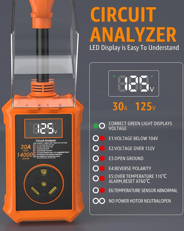 Alt view image 3 of 7 - 30 Amp RV Surge Protector with Smart LED Display for Camper 14000J Circuit Analyzer, Waterproof, Auto Shutoff & Reset for High and Low Voltage, Fits Travel Trailers
