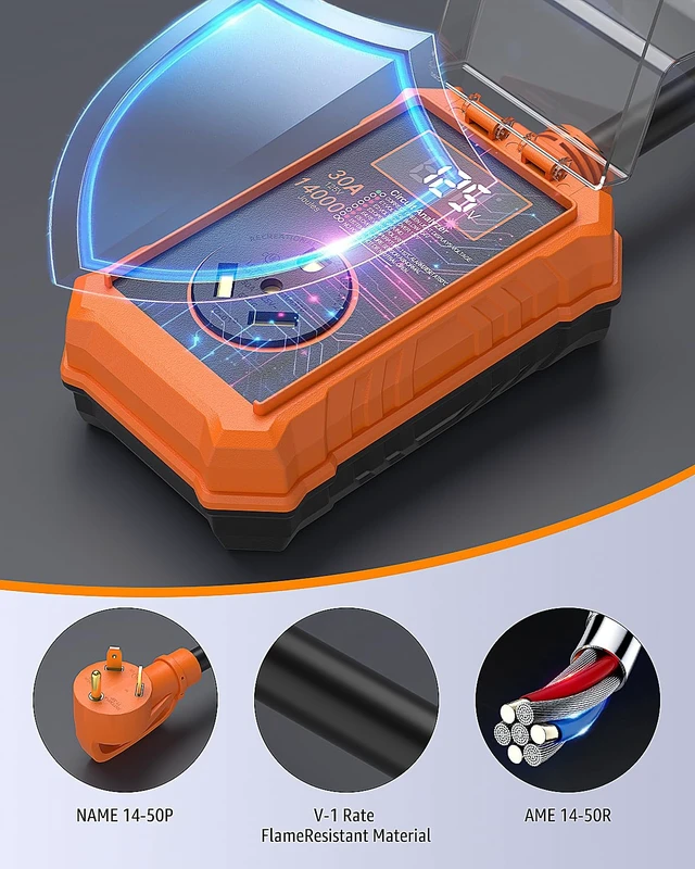 Alt view image 6 of 7 - 30 Amp RV Surge Protector with Smart LED Display for Camper 14000J Circuit Analyzer, Waterproof, Auto Shutoff & Reset for High and Low Voltage, Fits Travel Trailers