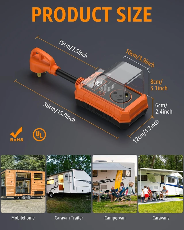 Alt view image 7 of 7 - 30 Amp RV Surge Protector with Smart LED Display for Camper 14000J Circuit Analyzer, Waterproof, Auto Shutoff & Reset for High and Low Voltage, Fits Travel Trailers