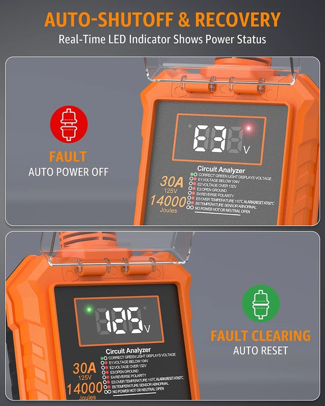 Alt view image 4 of 7 - 30 Amp RV Surge Protector with Smart LED Display for Camper 14000J Circuit Analyzer, Waterproof, Auto Shutoff & Reset for High and Low Voltage, Fits Travel Trailers