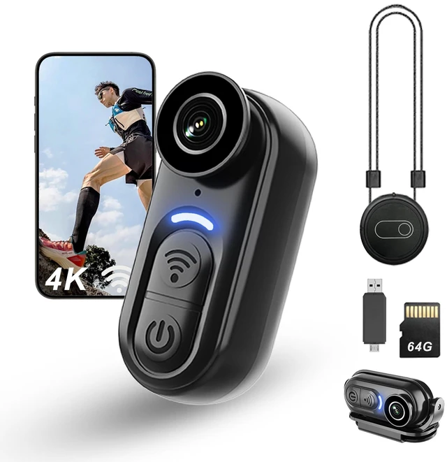Main image of 4K Mini Body Camera Wearable - 64GB Magnetic Thumb-Size Action Cam, 6-Axis Stabilization, Audio/Video Recording, Hands-Free POV for Vloggers, Hikers, Workers, Cycling, Travel & Daily Use