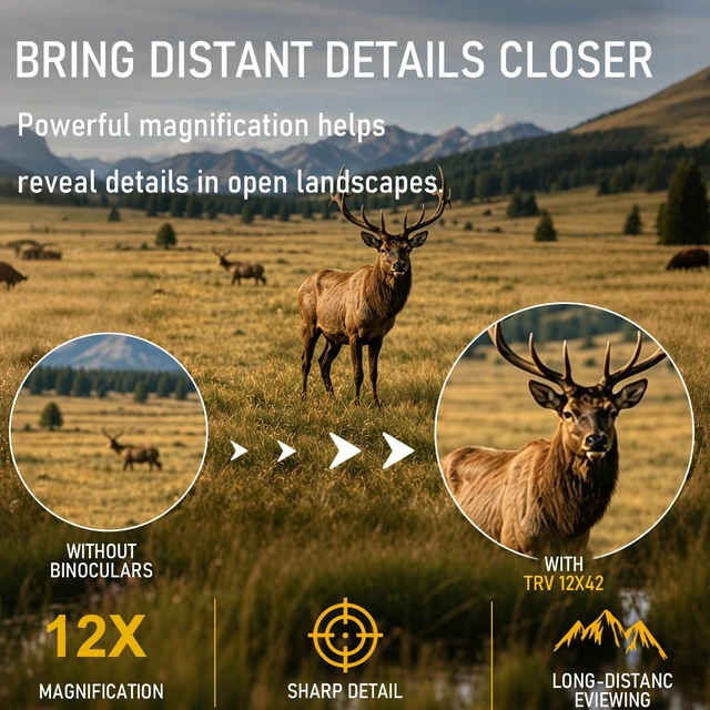 Alt view image 3 of 7 - 12x42 Binoculars for Adults, Wildlife, Hiking, Travel, Bird Perfect for Yellowstone National Park, Wildlife Observation, Hiking & Mountain Viewing with Sharp Outdoor Optics