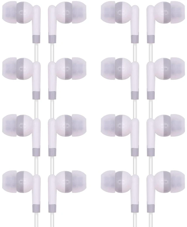Main image of Bulk Earbuds for Kids Classroom Wired 3.5mm On Ear White 200 Pack Wired Headphones In Ear for Students School Library Tablets PCs