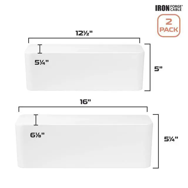 Alt view image 2 of 6 - Cable Management Box, 2 Pack - White, Hook & Loop Keepers | Cord Organizer & Cable Hider, For Wires, Power Strips & Surge Protectors, Includes Cable Sleeve, Zip Ties & Clips