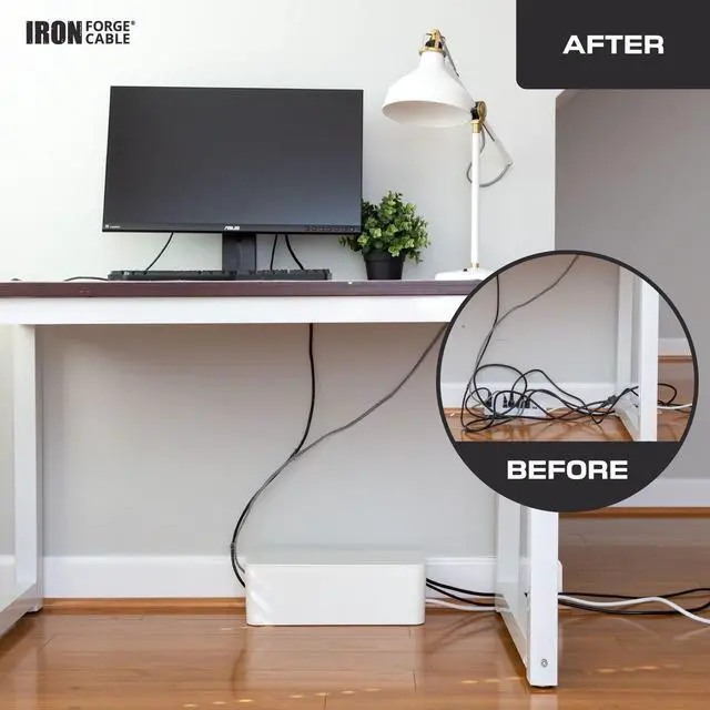 Alt view image 4 of 6 - Cable Management Box, 2 Pack - White, Hook & Loop Keepers | Cord Organizer & Cable Hider, For Wires, Power Strips & Surge Protectors, Includes Cable Sleeve, Zip Ties & Clips