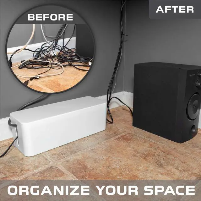 Alt view image 5 of 6 - Cable Management Box, 2 Pack - White, Hook & Loop Keepers | Cord Organizer & Cable Hider, For Wires, Power Strips & Surge Protectors, Includes Cable Sleeve, Zip Ties & Clips
