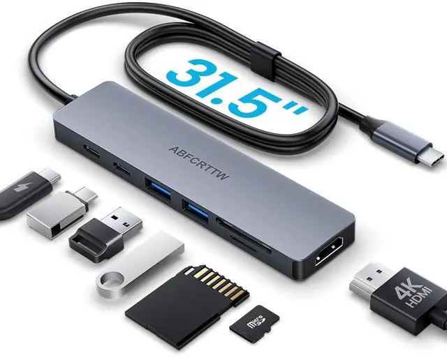 Main image of 31.5'' USB C Hub Multiport Adapter HDMI 4K for MacBook Neo, iPad | 7 in 1 USB C Docking Station with HDMI 4K@60Hz, 100W PD Fast Charging, 3 USB 3.0 Data Port, SD/TF Card Reader for Laptop, PC