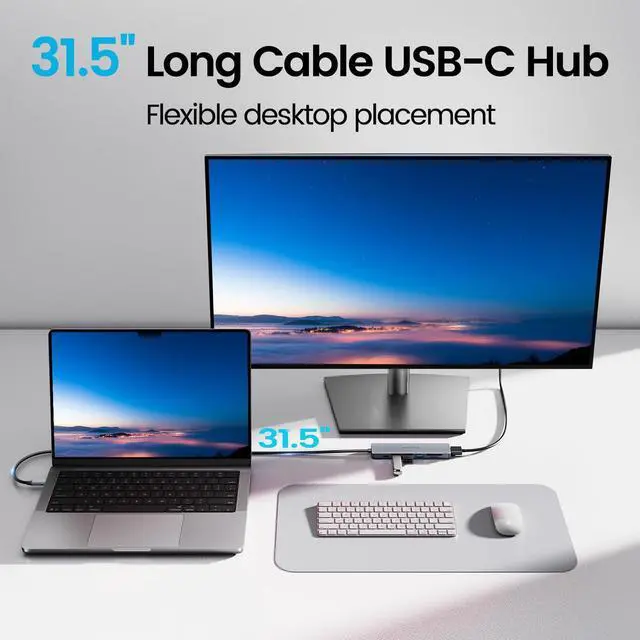 Alt view image 2 of 6 - 31.5'' USB C Hub Multiport Adapter HDMI 4K for MacBook Neo, iPad | 7 in 1 USB C Docking Station with HDMI 4K@60Hz, 100W PD Fast Charging, 3 USB 3.0 Data Port, SD/TF Card Reader for Laptop, PC