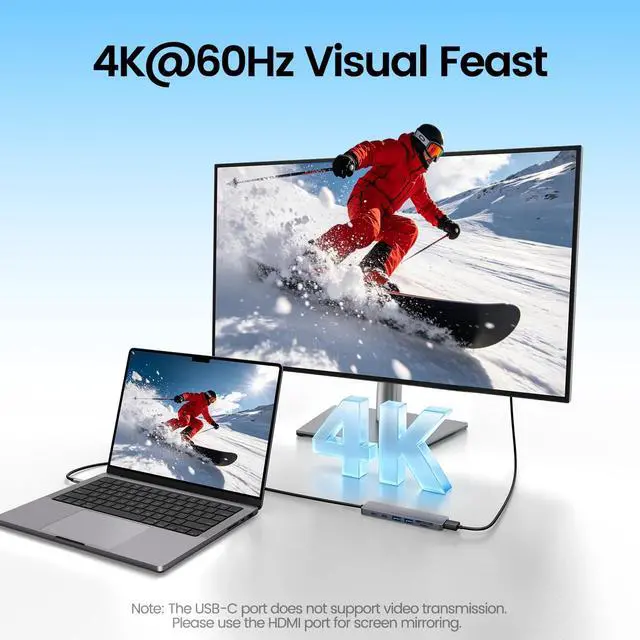 Alt view image 4 of 6 - 31.5'' USB C Hub Multiport Adapter HDMI 4K for MacBook Neo, iPad | 7 in 1 USB C Docking Station with HDMI 4K@60Hz, 100W PD Fast Charging, 3 USB 3.0 Data Port, SD/TF Card Reader for Laptop, PC