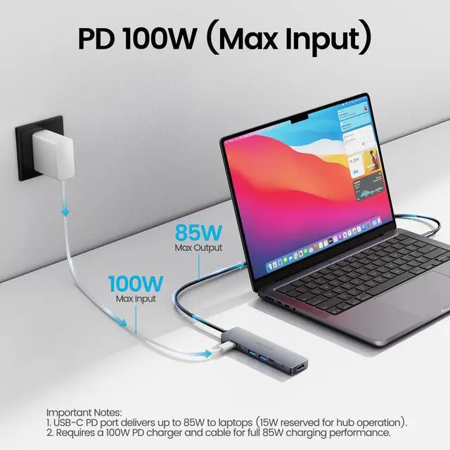 Alt view image 6 of 6 - 31.5'' USB C Hub Multiport Adapter HDMI 4K for MacBook Neo, iPad | 7 in 1 USB C Docking Station with HDMI 4K@60Hz, 100W PD Fast Charging, 3 USB 3.0 Data Port, SD/TF Card Reader for Laptop, PC