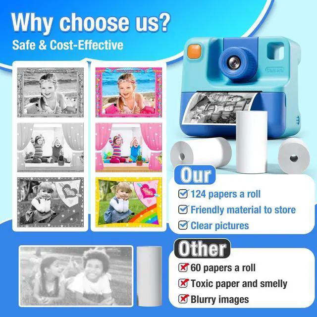 Alt view image 5 of 6 - 5 Rolls Kids Instant Camera Refill - HD Thermal Print Paper Set for Portable Cameras