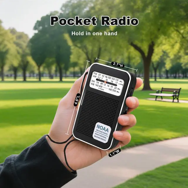 Alt view image 3 of 6 - 4-Band NOAA Emergency Weather Pocket Transistor Radio AM FM SW | Long Antenna Strong Reception, Dual Type-C & 2 AA Power, Speaker + 3.5mm Jack, Compact for Hurricane, Camping & Daily Use