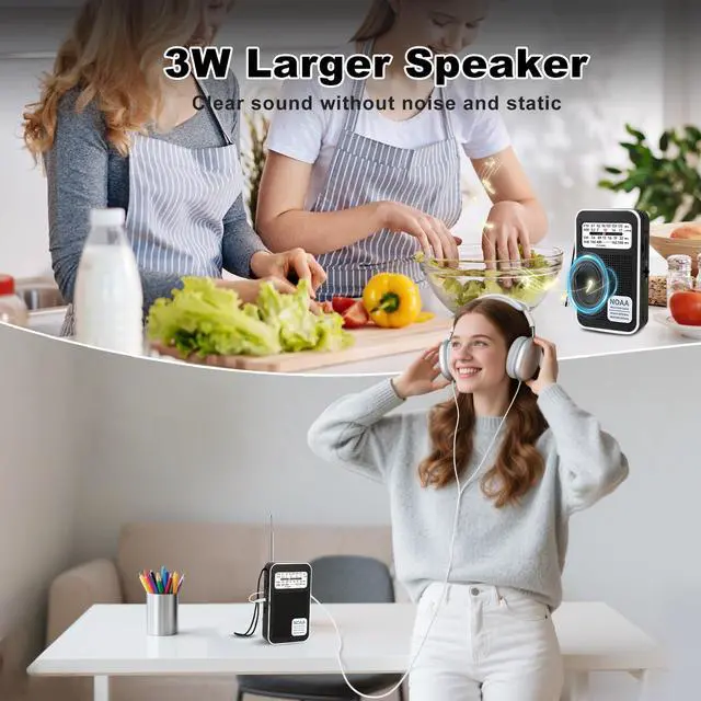 Alt view image 4 of 6 - 4-Band NOAA Emergency Weather Pocket Transistor Radio AM FM SW | Long Antenna Strong Reception, Dual Type-C & 2 AA Power, Speaker + 3.5mm Jack, Compact for Hurricane, Camping & Daily Use