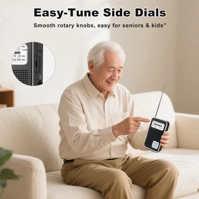 Alt view image 5 of 6 - 4-Band NOAA Emergency Weather Pocket Transistor Radio AM FM SW | Long Antenna Strong Reception, Dual Type-C & 2 AA Power, Speaker + 3.5mm Jack, Compact for Hurricane, Camping & Daily Use