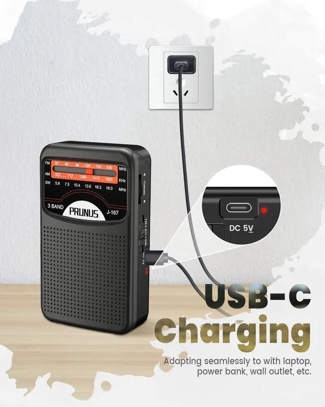 Alt view image 2 of 6 - J-167 Portable Radio AM FM with USB Charging, Earphone Jack | Excellent Reception, Handheld Radios, Knob Easy to Use, Tansistor Radio