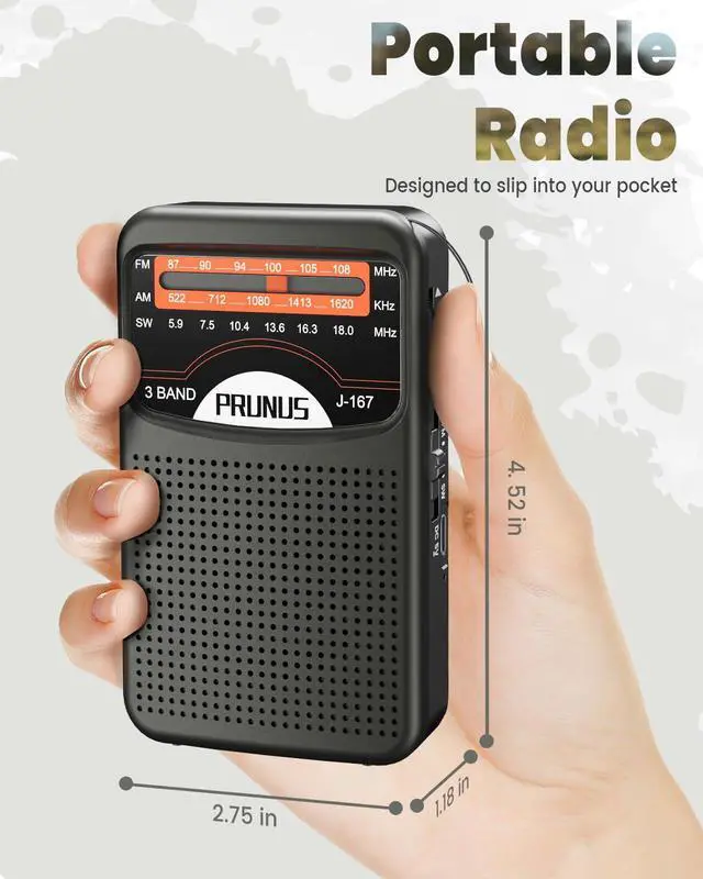Alt view image 3 of 6 - J-167 Portable Radio AM FM with USB Charging, Earphone Jack | Excellent Reception, Handheld Radios, Knob Easy to Use, Tansistor Radio
