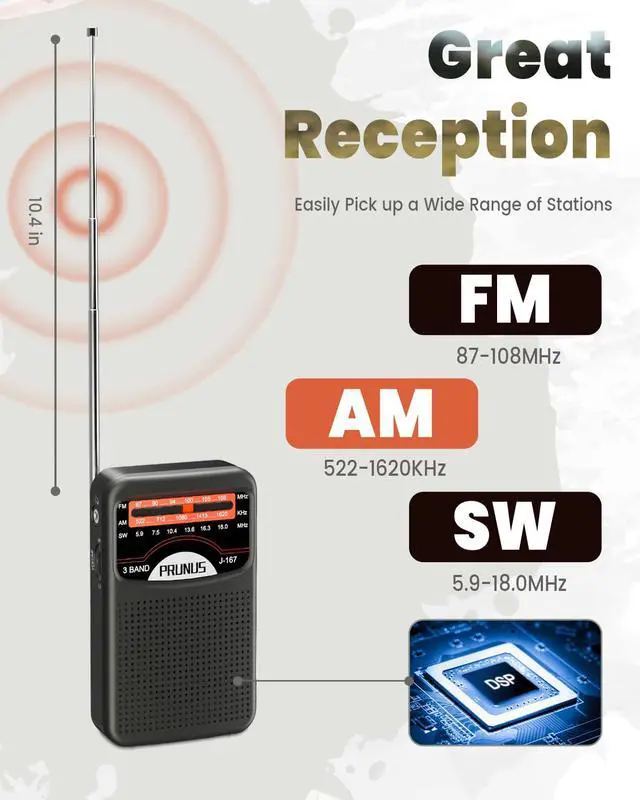 Alt view image 4 of 6 - J-167 Portable Radio AM FM with USB Charging, Earphone Jack | Excellent Reception, Handheld Radios, Knob Easy to Use, Tansistor Radio