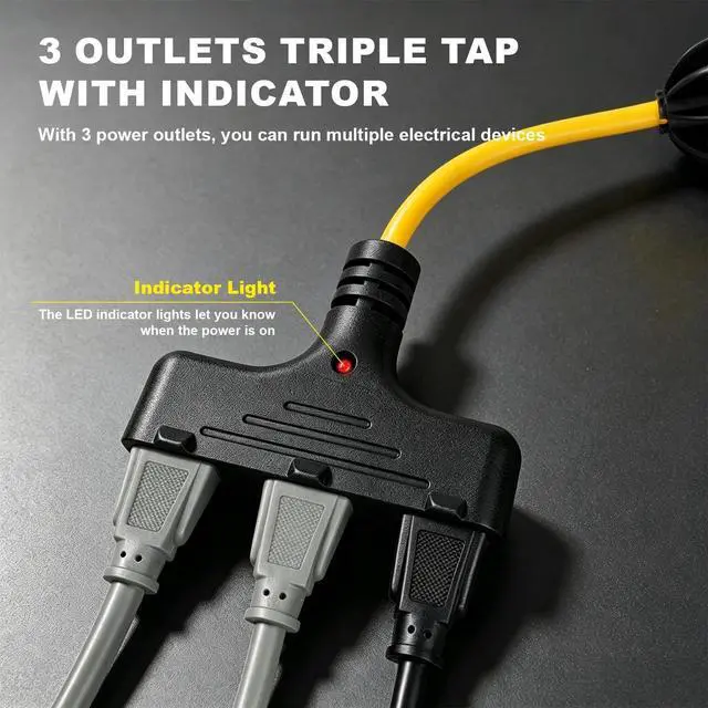 Alt view image 5 of 6 - 16/3 Gauge Retractable Extension Cord Reel 30 FT, 3 Outlets | Retractable Power Cord, 10A Circuit Breaker, Wall or Ceiling Mountable for Garage, Workshop, UL Listed, Yellow